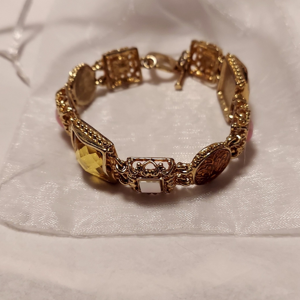 Abalone Squared Link Bracelet Goldtone + Free Gift Bag